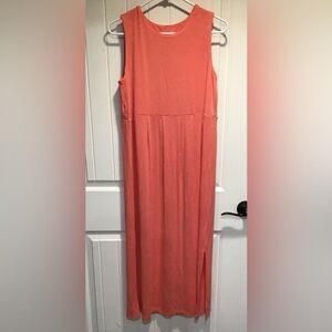 J. Jill Coral Sleeveless Empire Waist Pleated Jersey Knit Midi Tank Dress Size S